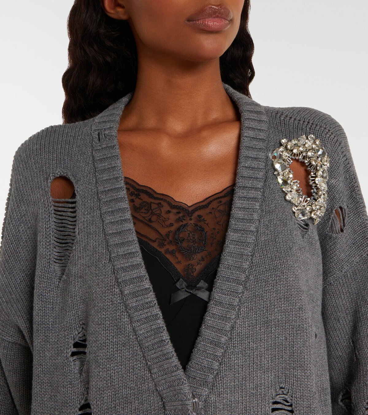 Area Distressed cotton and cashmere cardigan