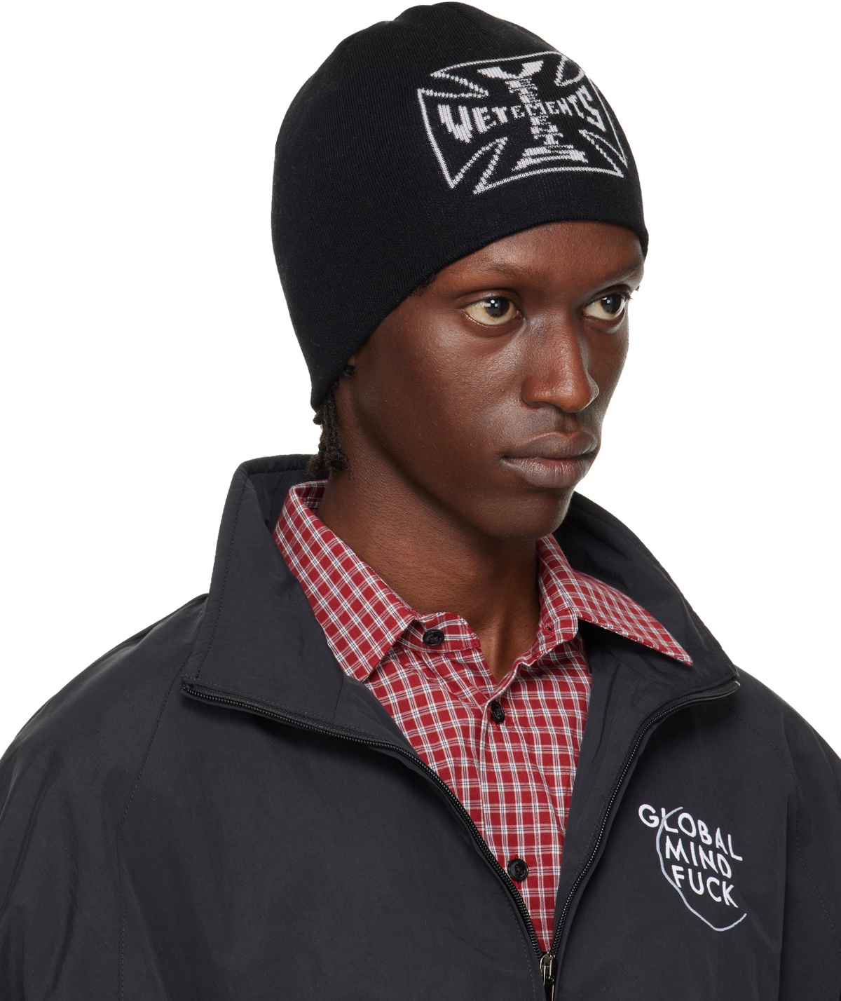 VETEMENTS Black Biker Cross Logo Beanie