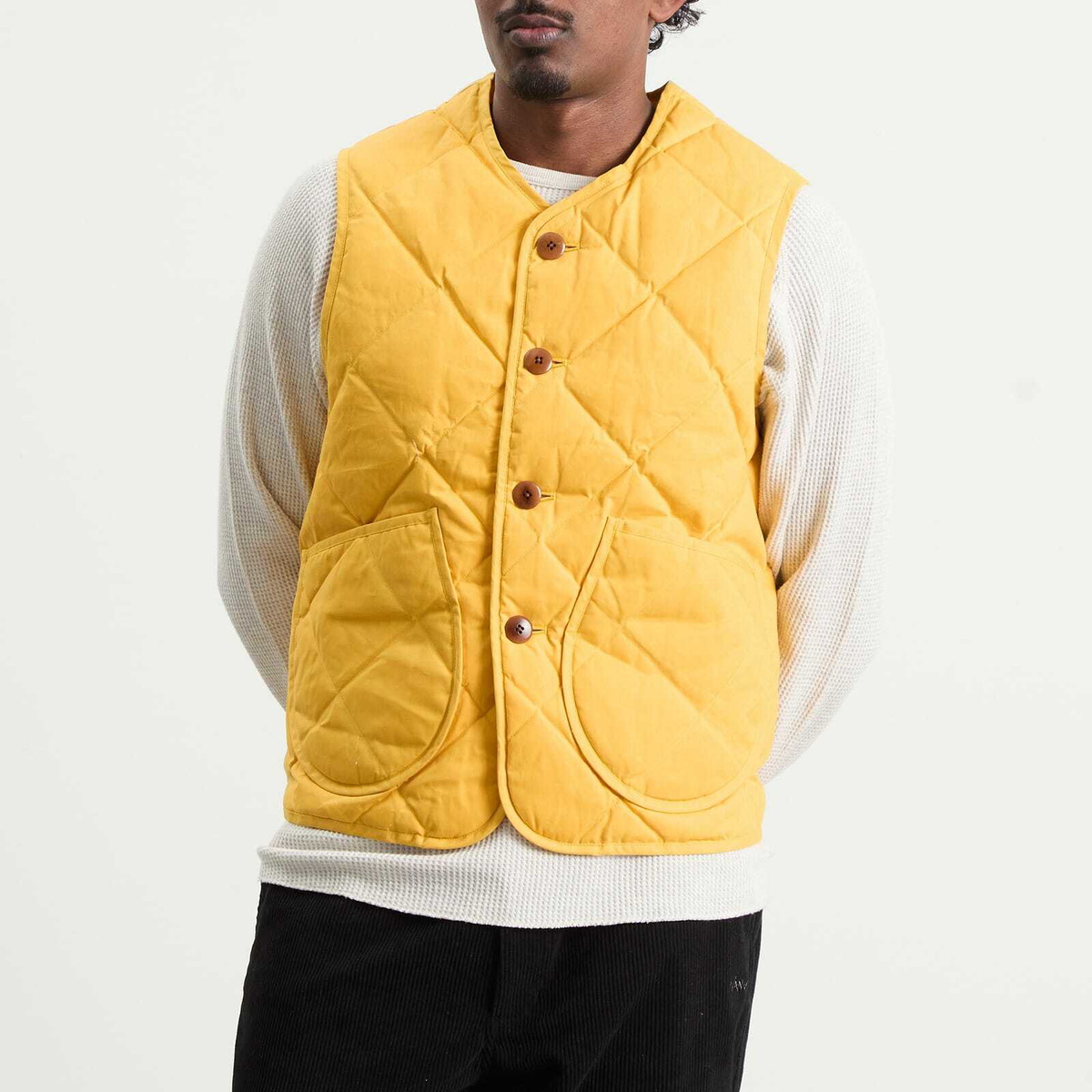 Drake's Men's x Nanga Quilted Vest in Mustard