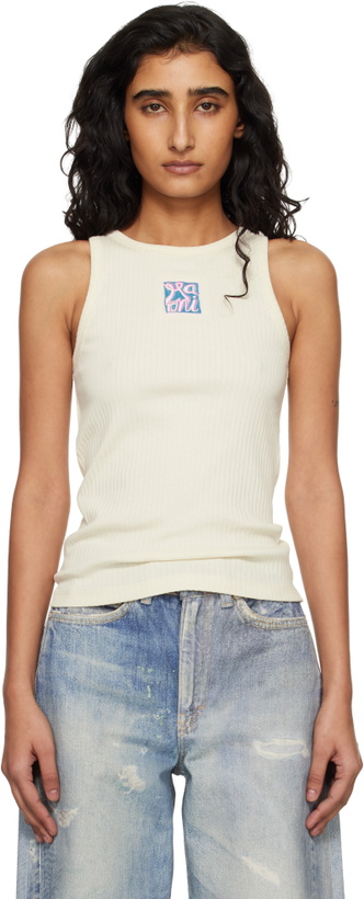 Photo: Marni Off-White Ribbed Cotton Marni Frame Logo Tank Top