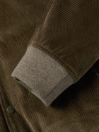 Canali - Leather-Trimmed Cotton-Corduroy Blouson Jacket - Green