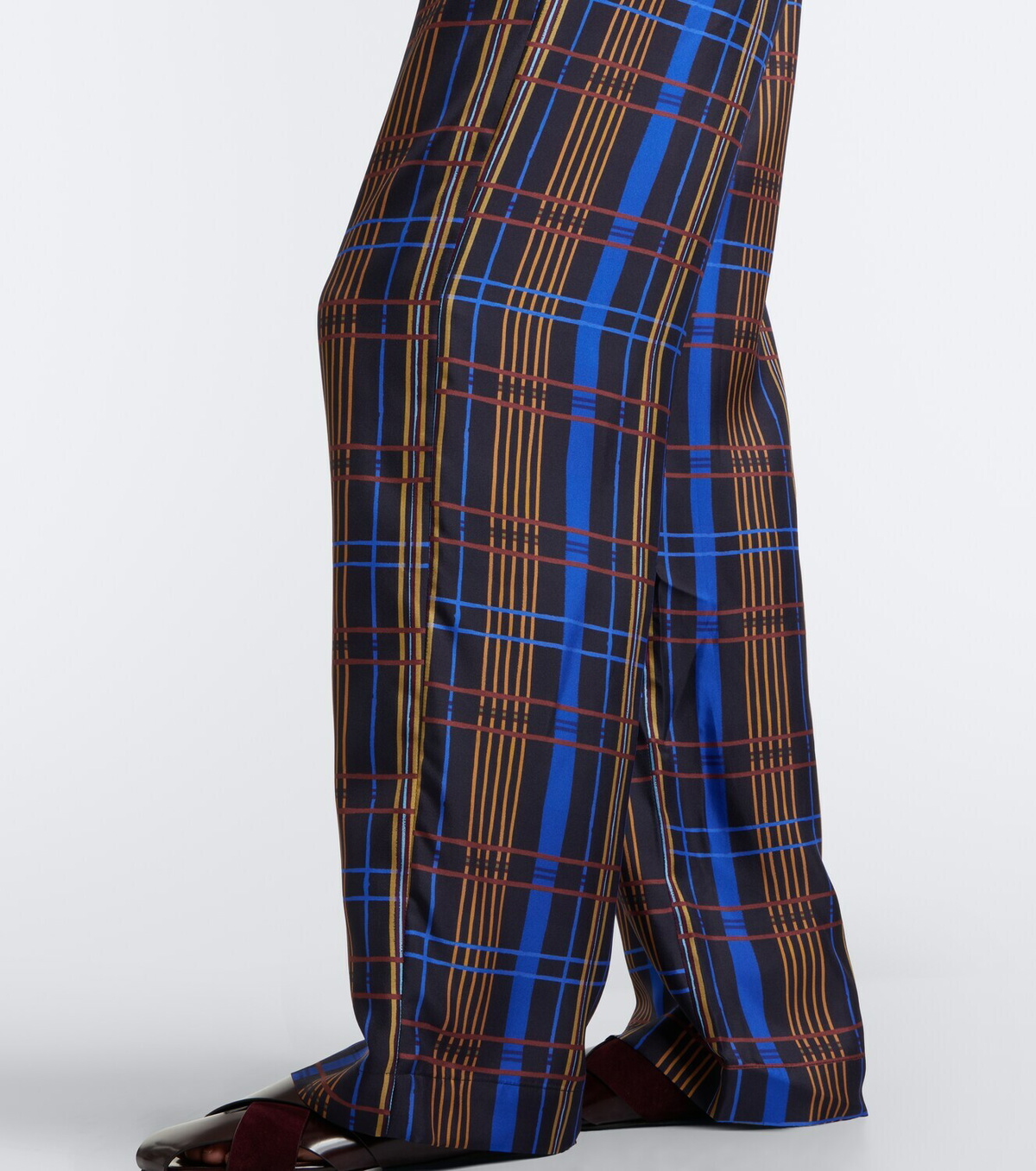 Asceno Aurelia plaid silk twill wide-leg pants
