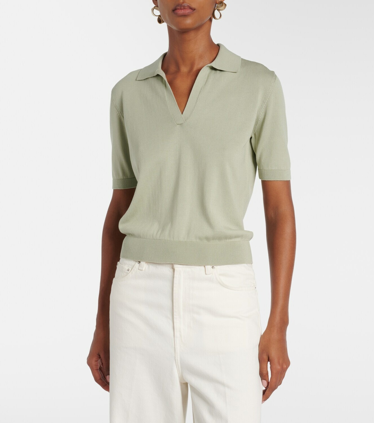 Altuzarra Clay cropped cotton and silk polo shirt