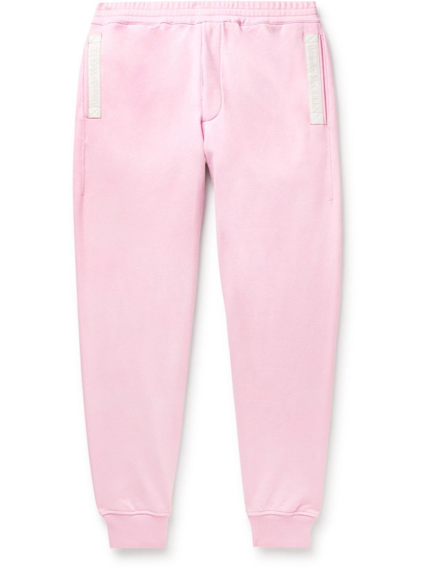 Photo: Alexander McQueen - Tapered Webbing-Trimmed Cotton-Jersey Sweatpants - Pink