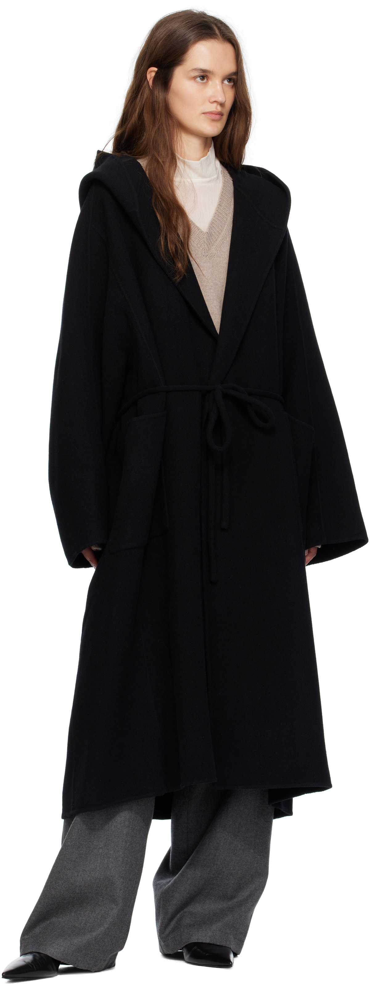 LE17SEPTEMBRE Black Hooded Long Coat