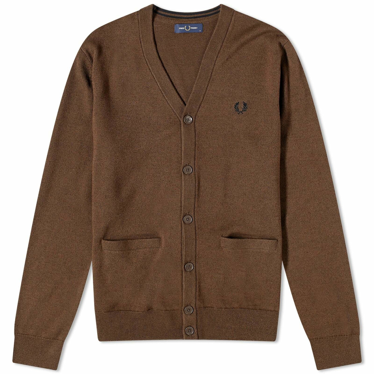 Fred Perry Men's Merino Cardigan in Burnt Tobacco Fred Perry