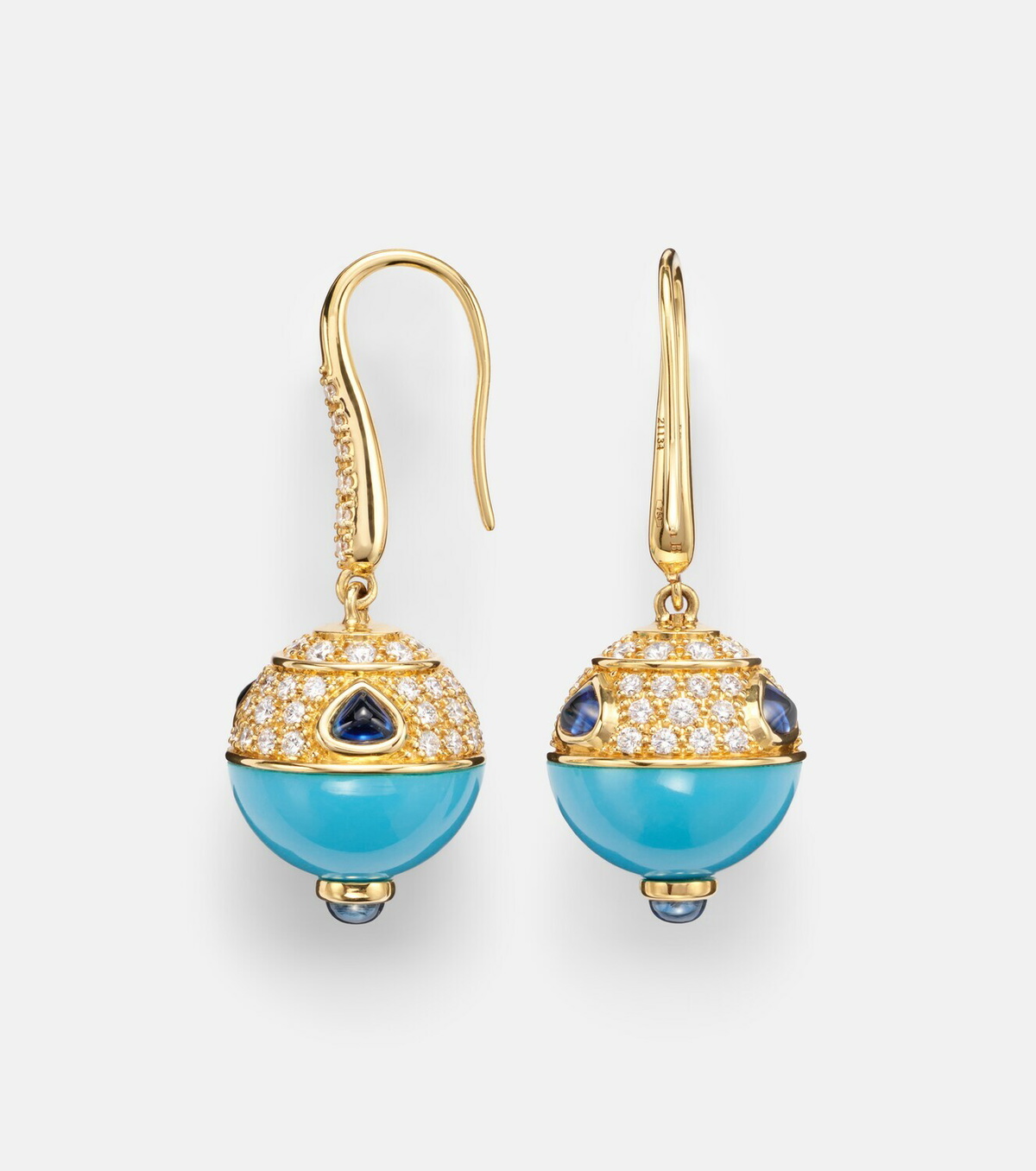 Marina B 18kt gold (750/1000) earrings with turquoise, sapphire, and diamonds