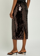 Staud Ciara Sequin-embellished Mesh Midi Skirt Dark Brown