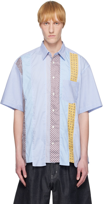 Photo: Comme des Garçons Homme Blue Check Multi Fabrics Mix SS Shirt