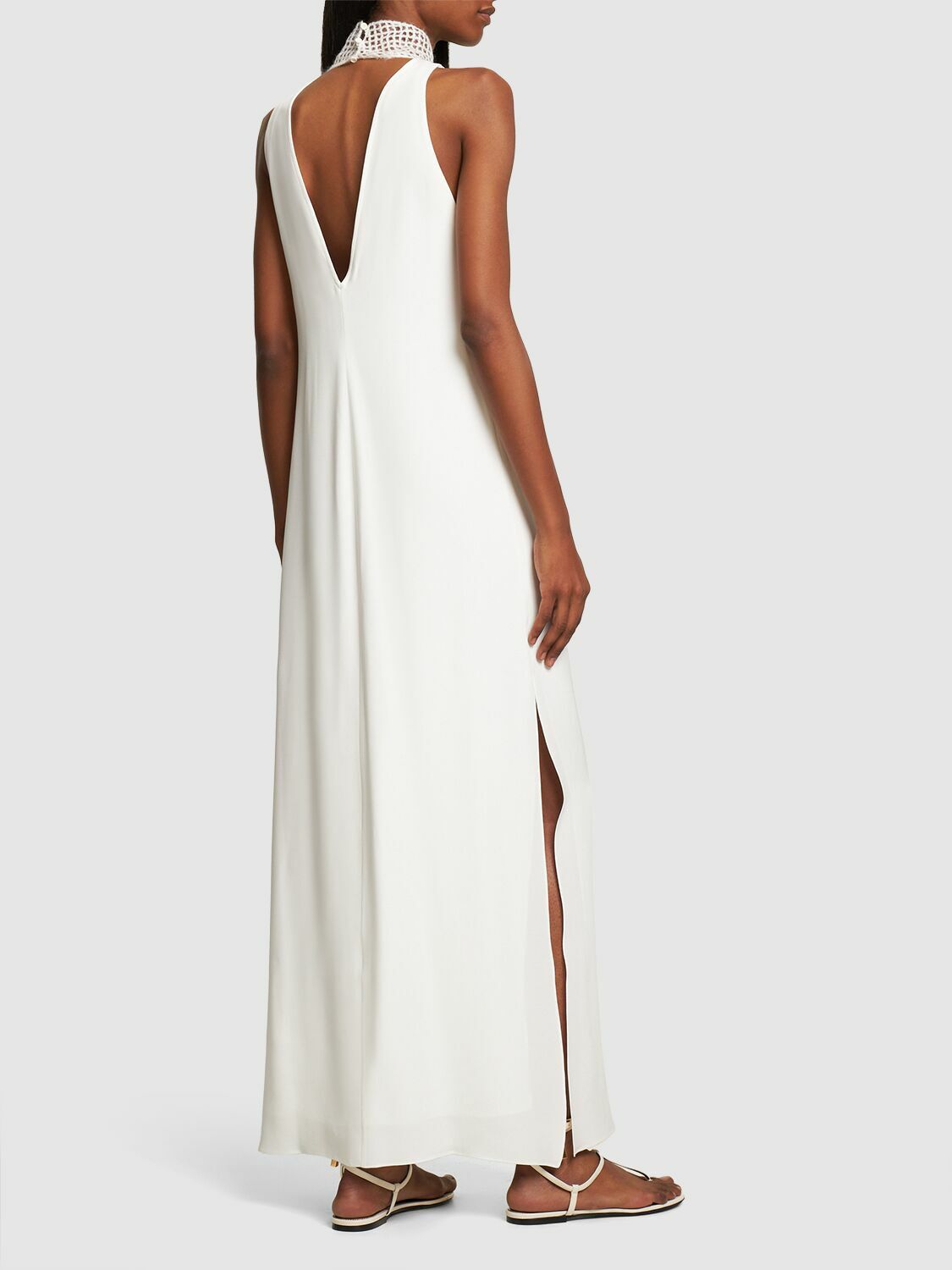 BRUNELLO CUCINELLI - Sequin Net Turtleneck Silk Long Dress