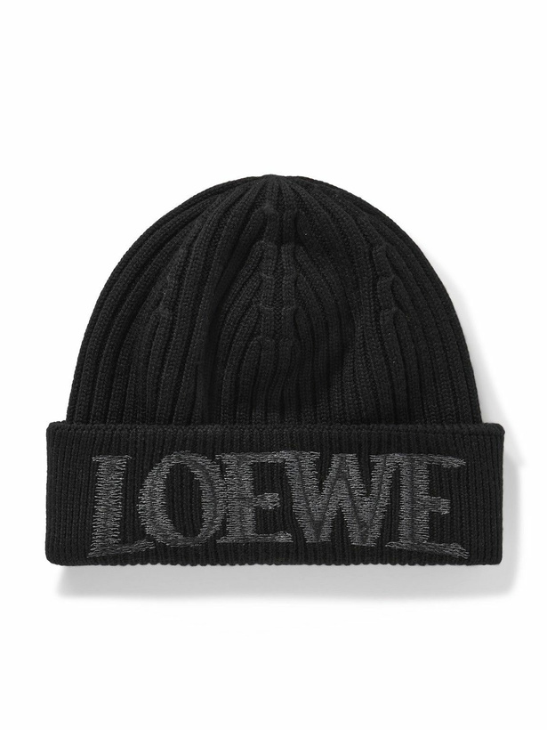 Photo: LOEWE - Logo-Embroidered Ribbed Wool Beanie
