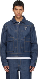 Reese Cooper Navy Concealed Button Denim Trucker Jacket