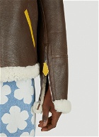 Colour Block Leather Jacket in Brown