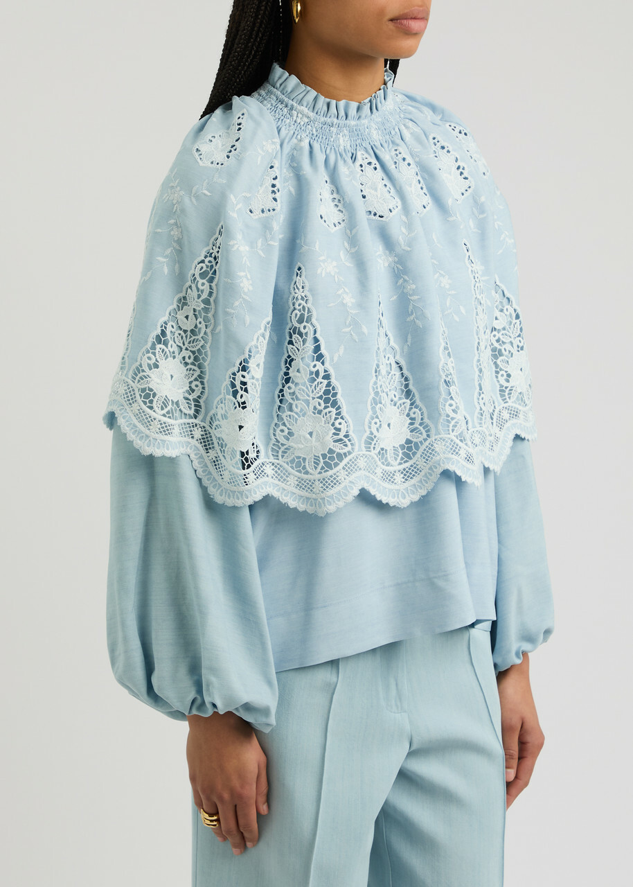 Lug Von Siga Artemis Broderie Anglaise Woven Cape Blouse Light Blue