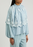 Lug Von Siga Artemis Broderie Anglaise Woven Cape Blouse Light Blue