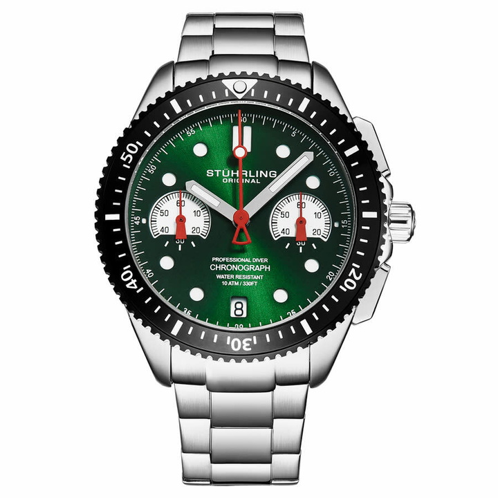 Photo: Stuhrling Original Monaco Chronograph Quartz Green Dial Mens Watch M17169