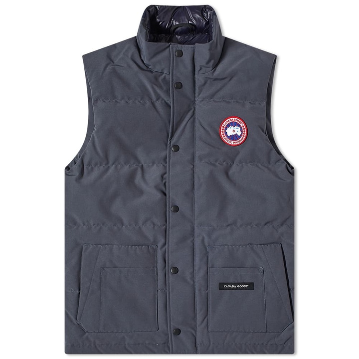 Photo: Canada Goose Men's Regeneration Freestyle Vest in Titanium/Admiral Blue