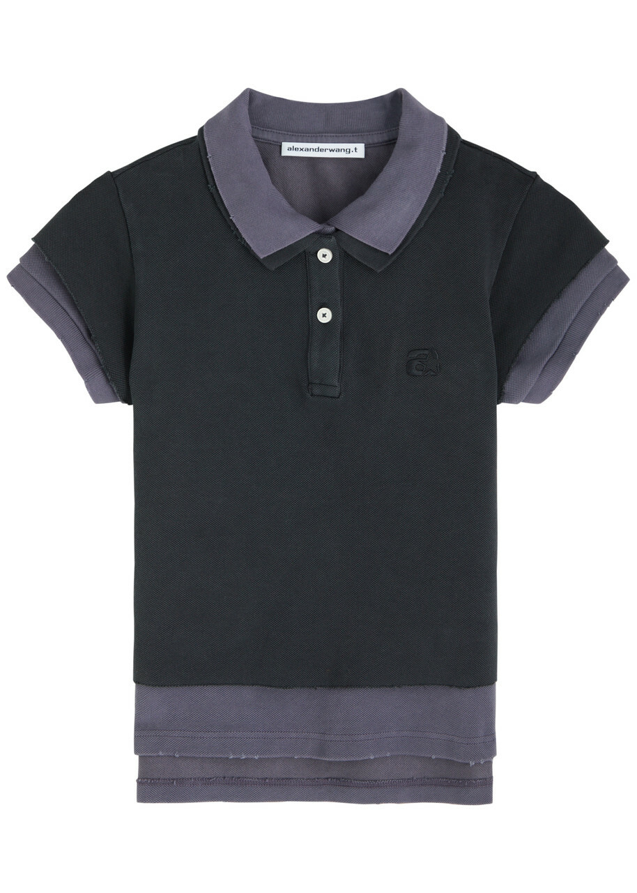 Alexanderwang.t Layered Shrunken Cotton-blend Polo Shirt Navy