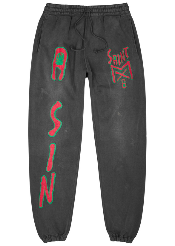 Photo: Saint Mxxxxxx Saint Printed Cotton Sweatpants Charcoal