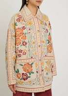 Free People Avery Floral-embroidered Denim Jacket White