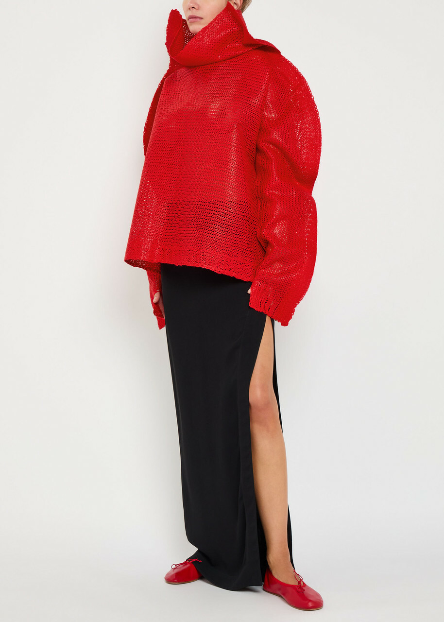 Issey Miyake Panini Draped Wool-blend top Red