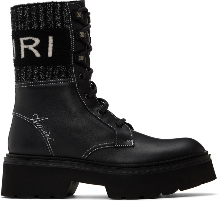 Photo: AMIRI Black Logo Collar Combat Boots