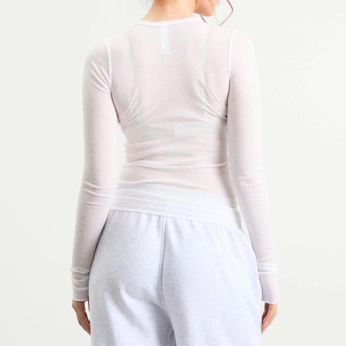 SKIMS Women's Sheer Cotton Long Sleeve T-Shirt in Snow