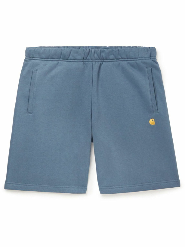 Photo: Carhartt WIP - Chase Straight-Leg Logo-Embroidered Cotton-Blend Jersey Shorts - Blue