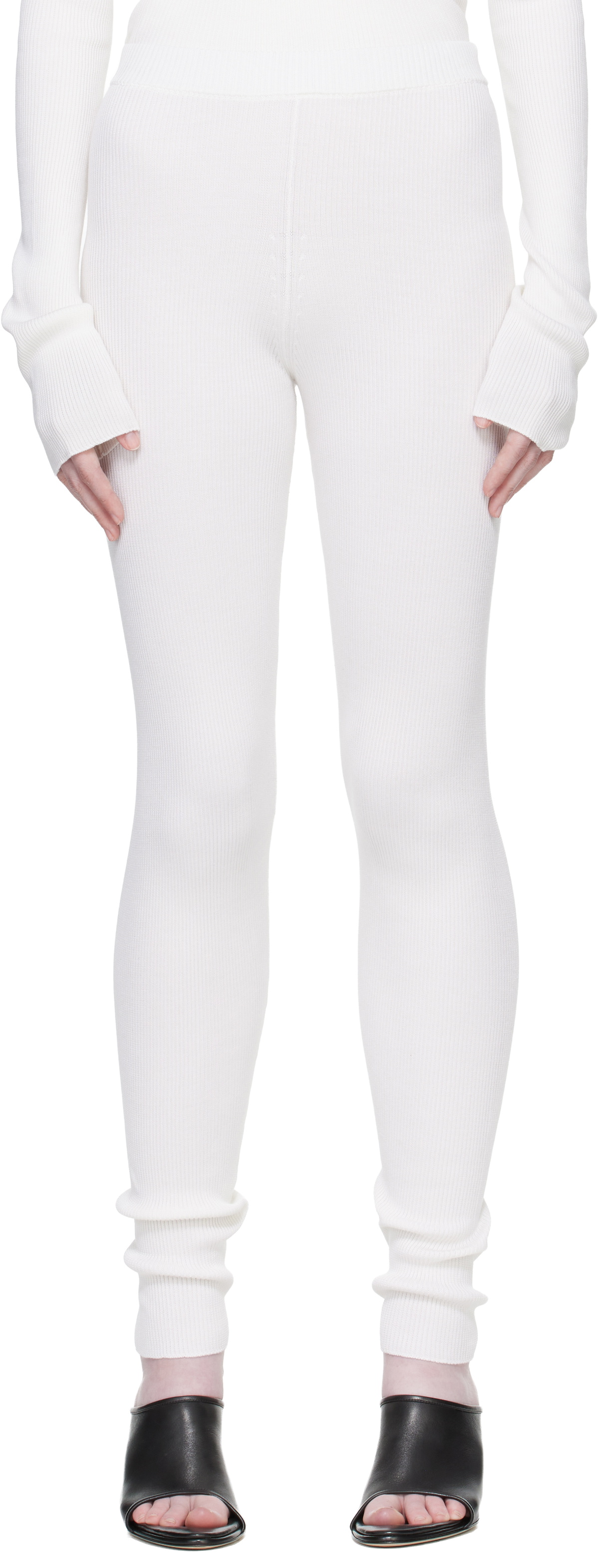 Rier Off-White Fine Rib Silk Longjohn Leggings