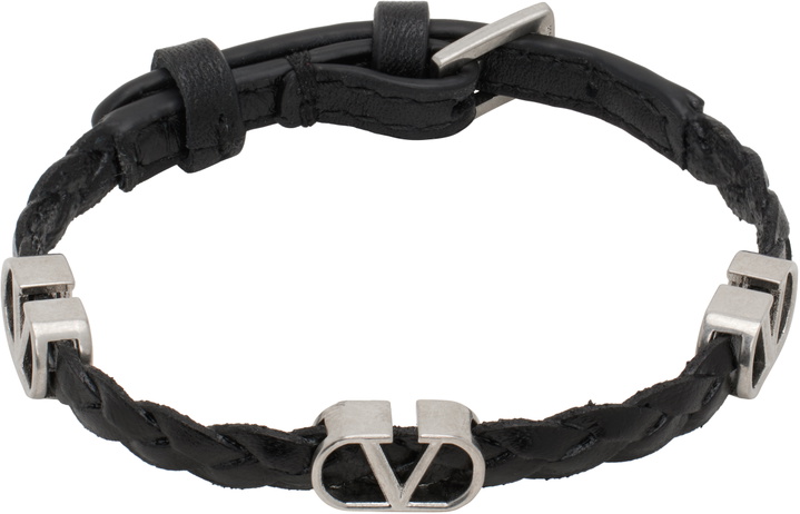 Photo: Valentino Garavani Black VLogo Signature Braided Calfskin Bracelet