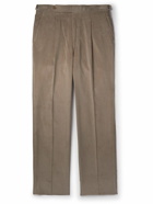 Stoffa - Straight-Leg Pleated Cotton-Corduroy Trousers - Neutrals
