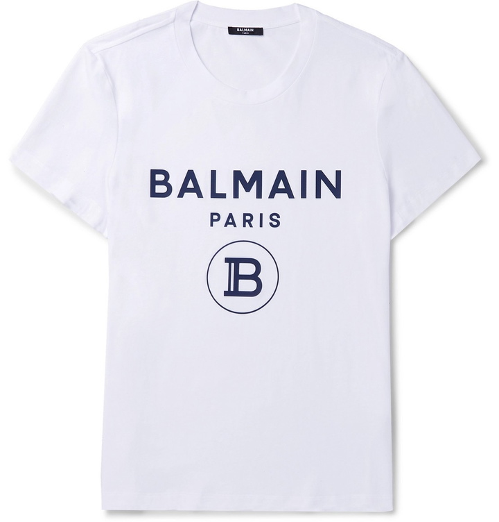 Photo: Balmain - Slim-Fit Logo-Flocked Cotton-Jersey T-Shirt - White