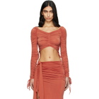 BALMAIN Orange LS Cropped Draped Jersey Top