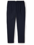 Sunspel - Straight-Leg Pleated Cotton-Blend Seersucker Trousers - Blue