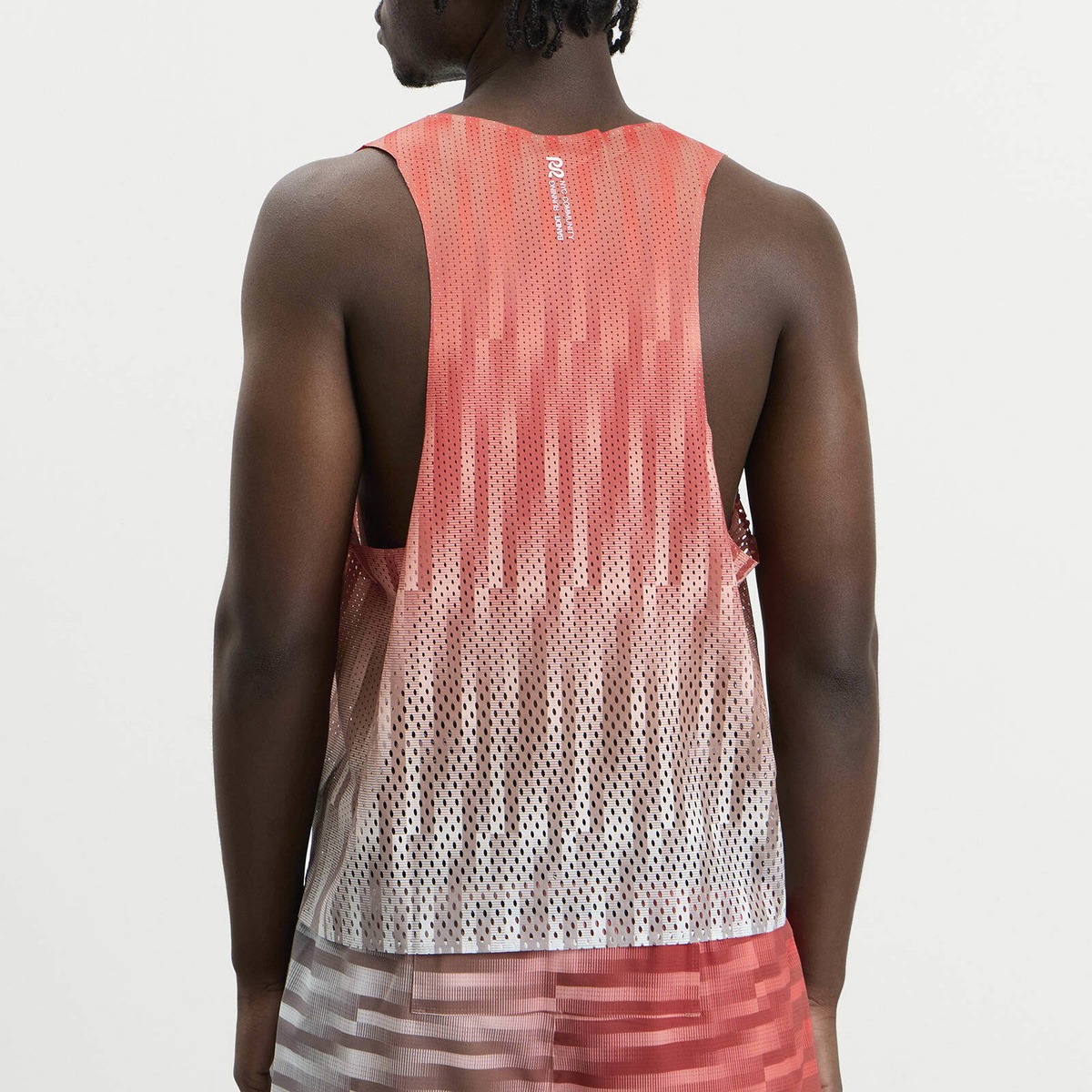 Bandit Men's Open Mesh Gradient Cut Race Singlet in Poppy Multi/Uneven Vertical Gradient