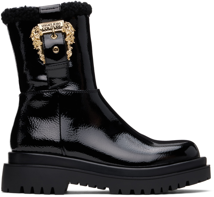 Photo: Versace Jeans Couture Black Baroque Buckle Drew Boots