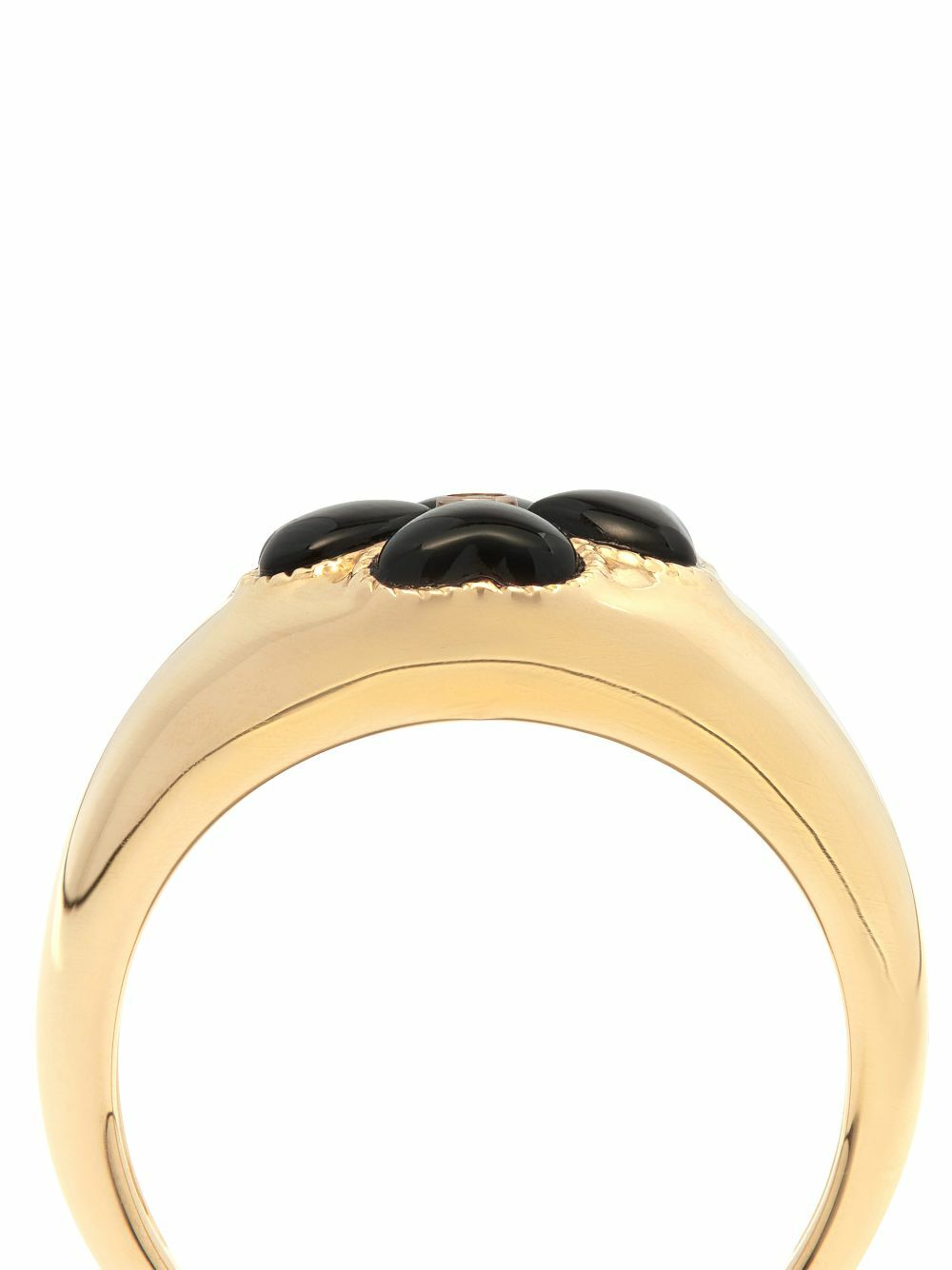 Yvonne Léon 9K Yellow Gold Onyx Flower Diamond Signet Ring