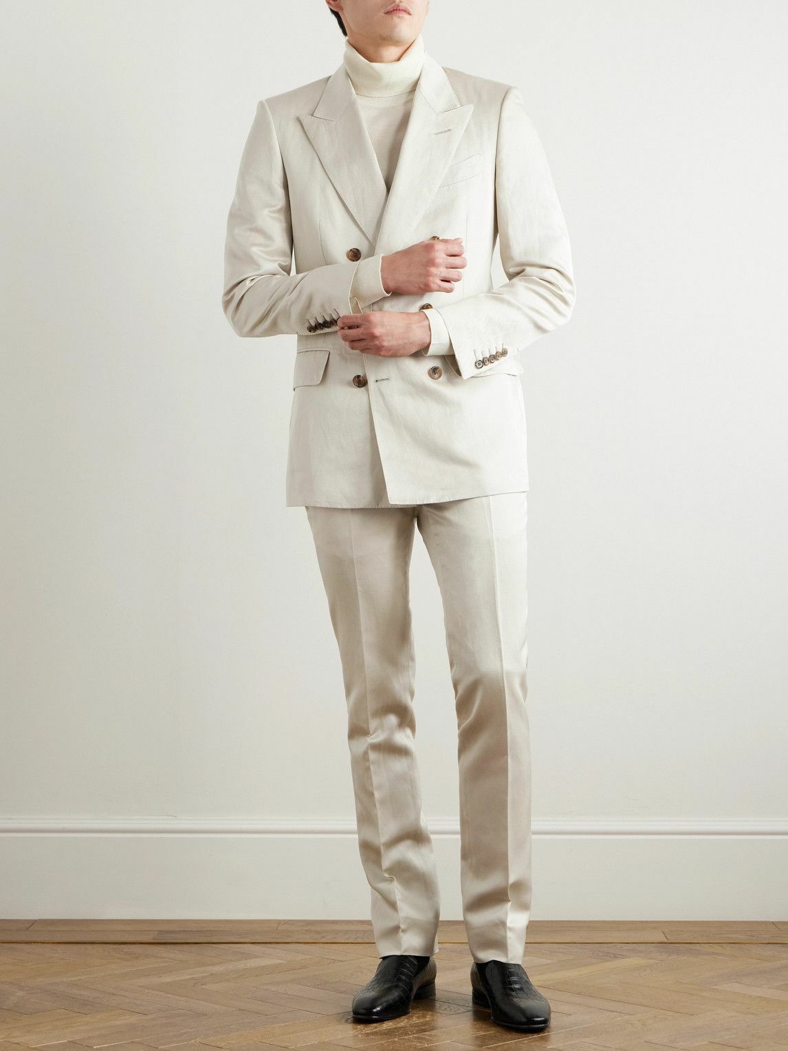 TOM FORD - Dyllan Straight-Leg Silk and Linen-Blend Twill Suit Trousers - Neutrals