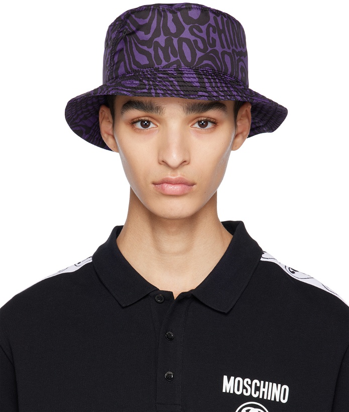 Photo: Moschino Purple & Black Graphic Bucket Hat