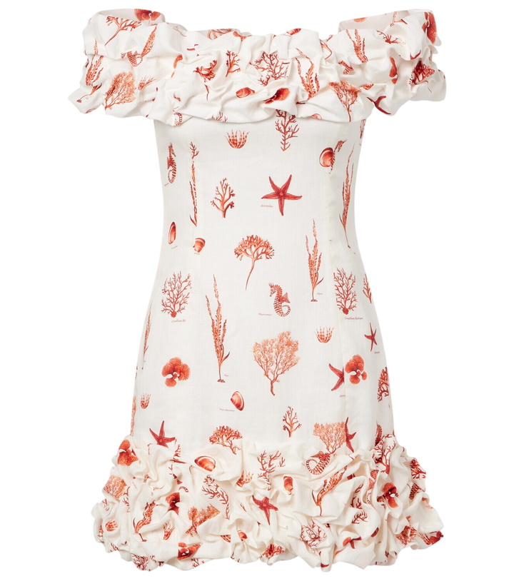 Photo: Agua by Agua Bendita Jardin printed off-shoulder linen minidress