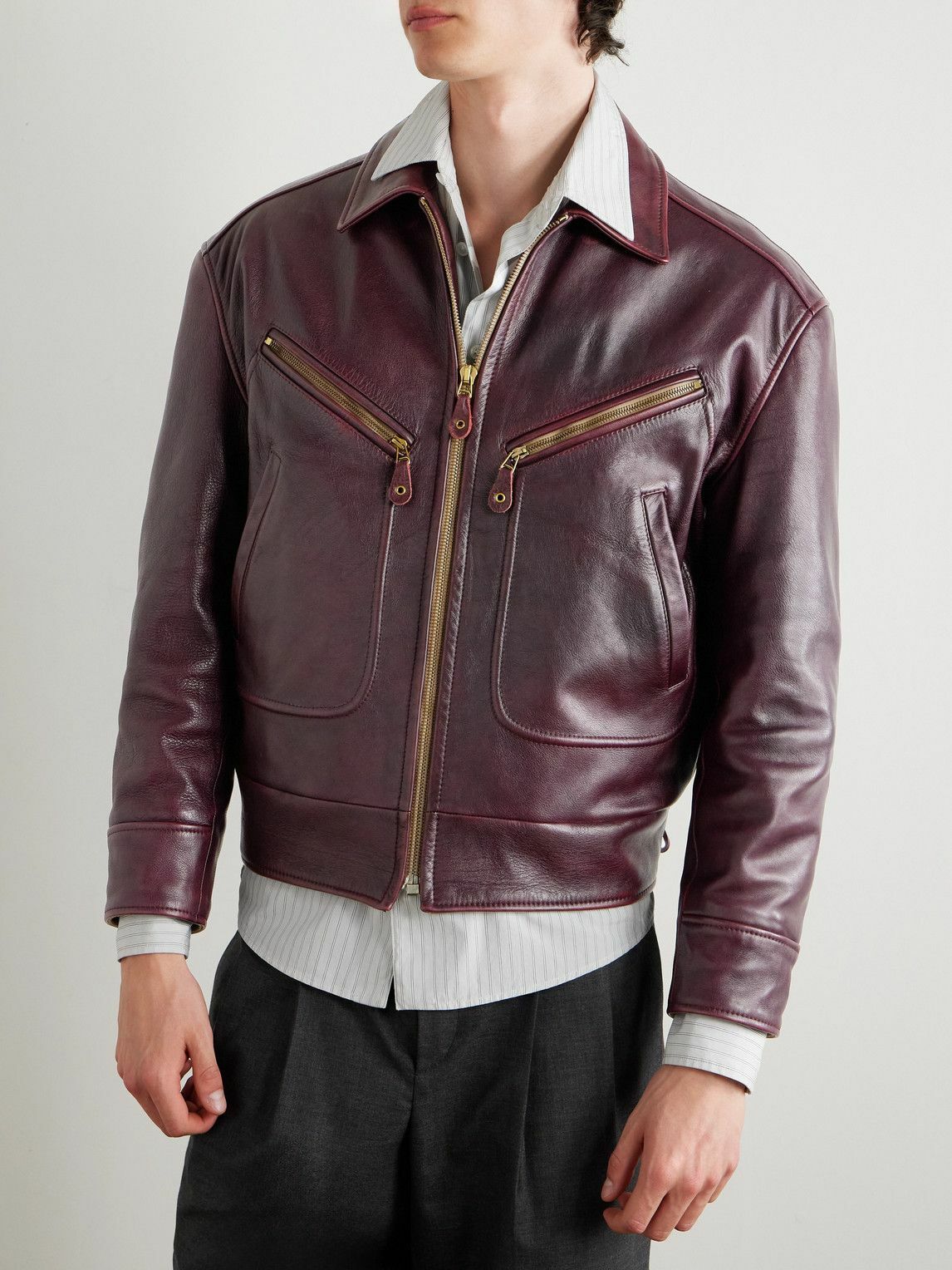 CELINE - Padded Leather Jacket - Burgundy