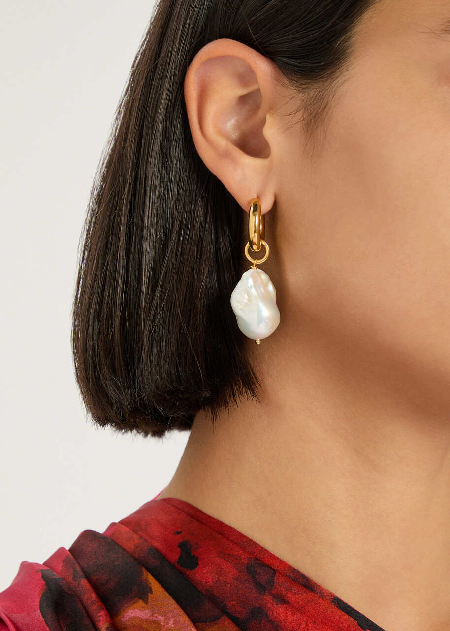 Timeless Pearly Mismatched 24kt Gold-plated Hoop Earrings - Brown - One Size