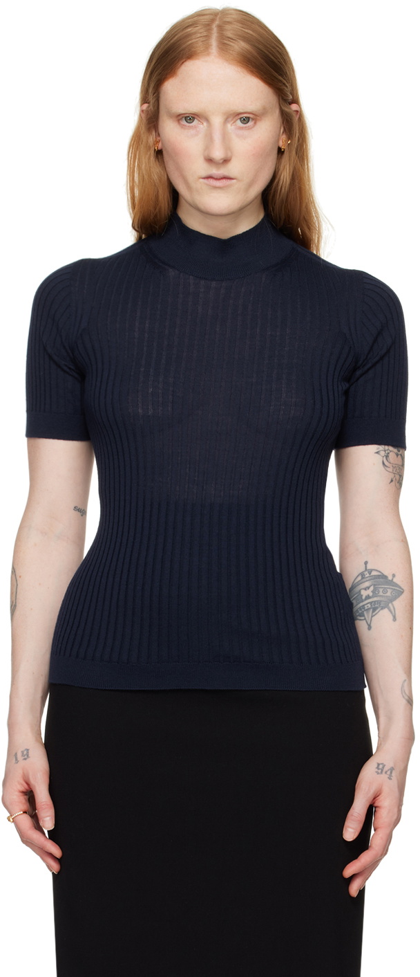 Versace Navy Rib Turtleneck Versace