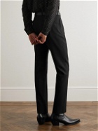 SAINT LAURENT - Straight-Leg Pleated Wool-Gabardine Trousers - Black