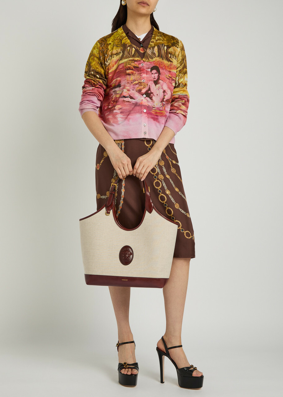 Versace Large Leather and Canvas Tote bag - Beige - One Size