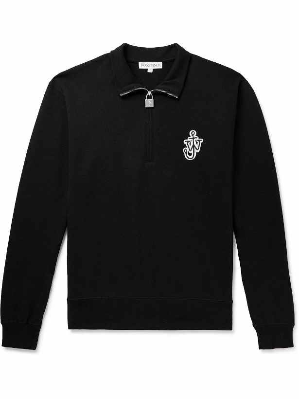 Photo: JW Anderson - Logo-Appliquéd Cotton-Jersey Half-Zip Sweatshirt - Black