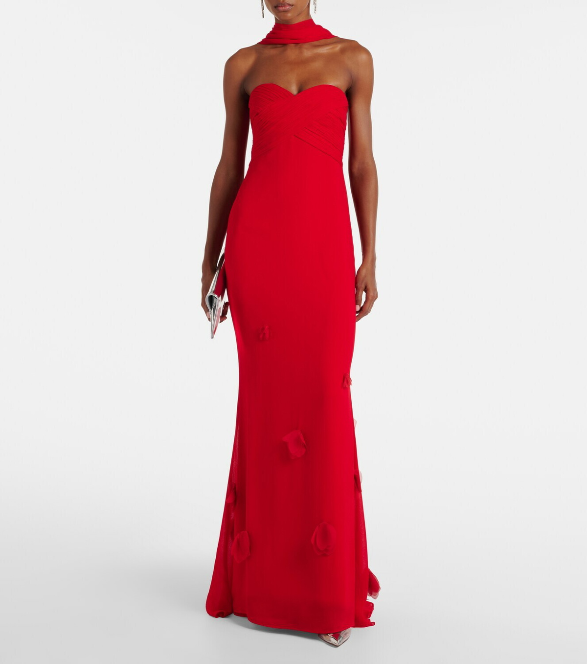 Self-Portrait Floral-appliqué scarf-detail gown