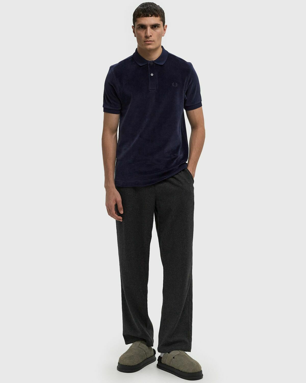 Fred Perry VELOUR ZIP NECK POLO SHIRT Blue Men Fred Perry