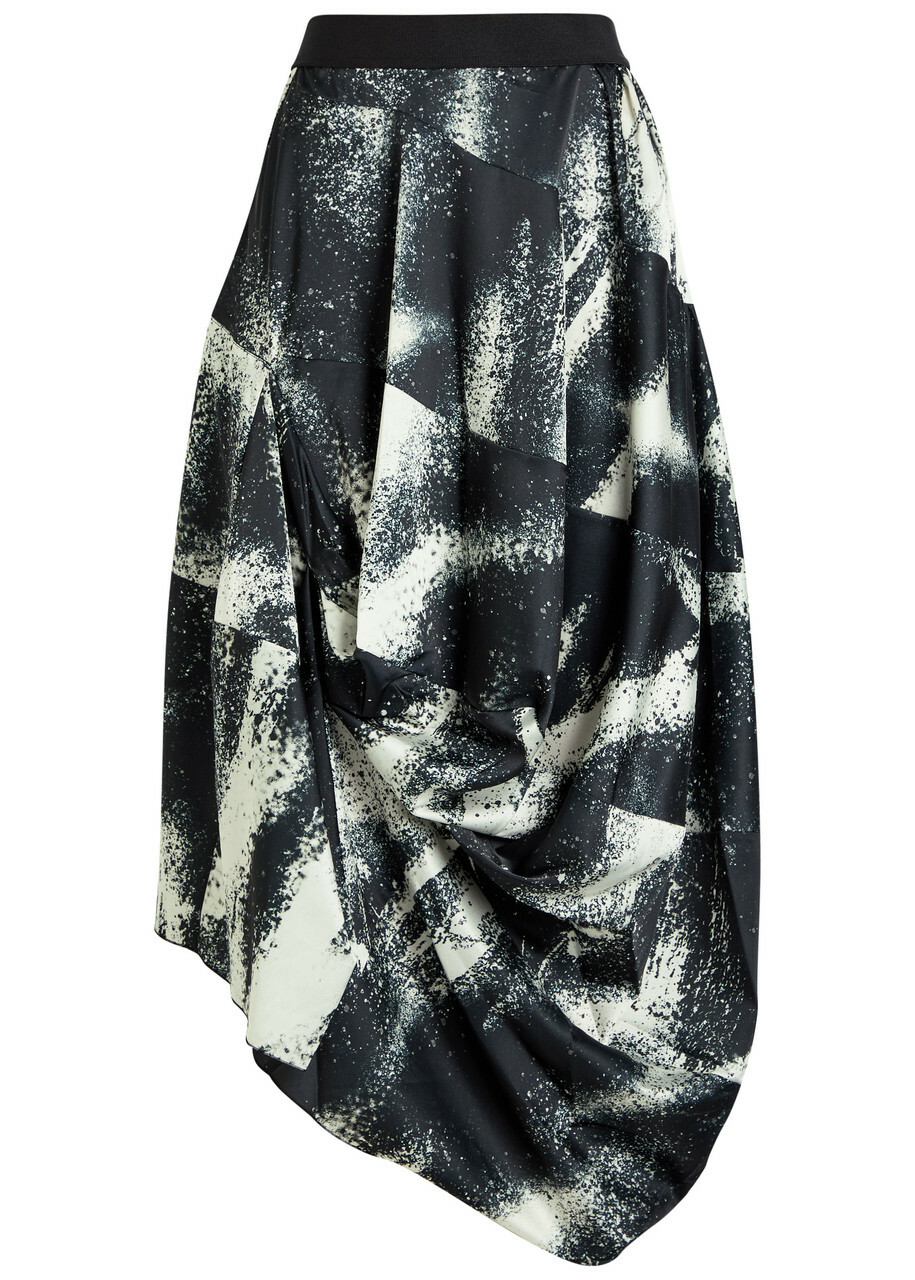 High Geek Printed Satin Midi Skirt Black