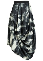 High Geek Printed Satin Midi Skirt Black